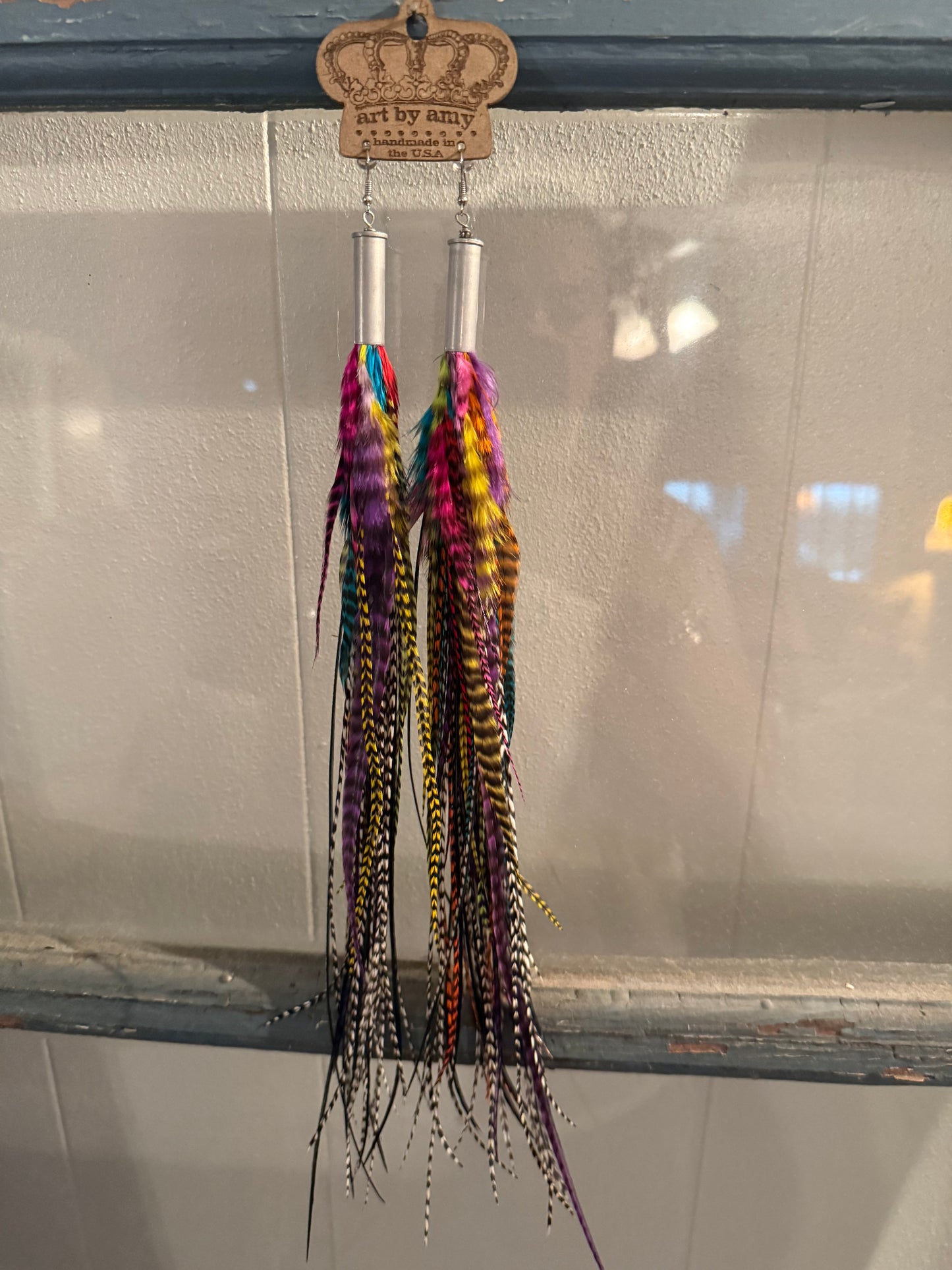 Multi color guinea feathers earrings