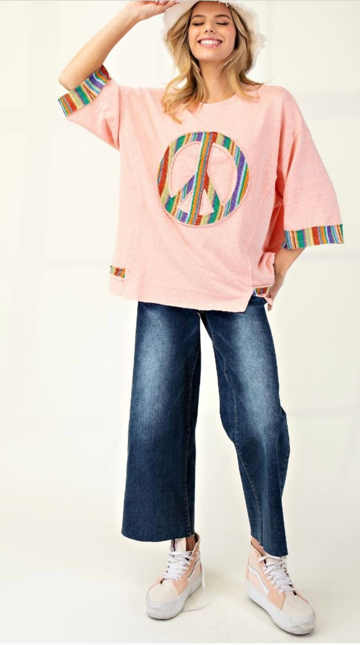 Peace sign terry knit tunic
