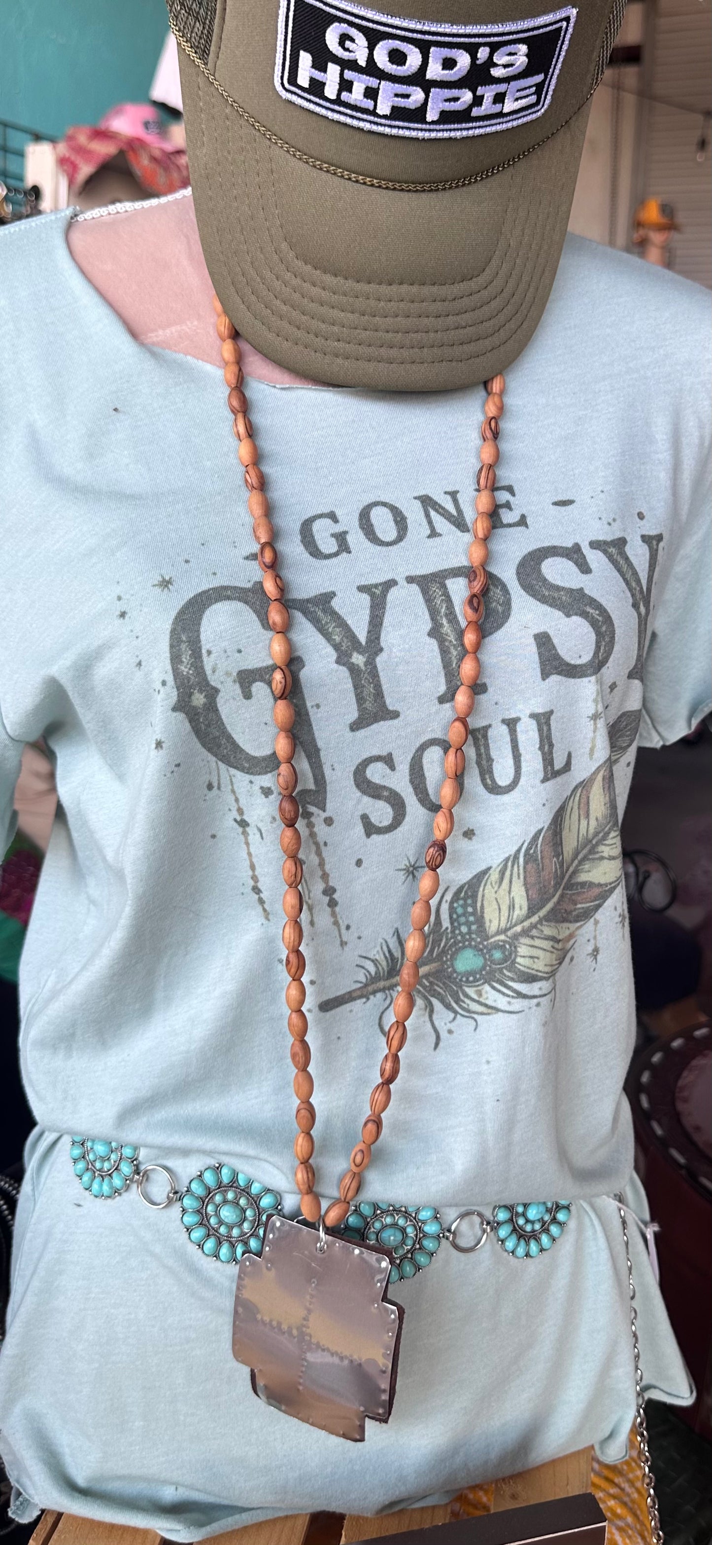 Desert Soul Wood Bead Cross Necklace