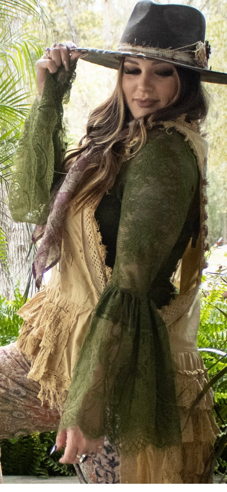 Jaded Gypsy Garden Tea Lace Top - Olive