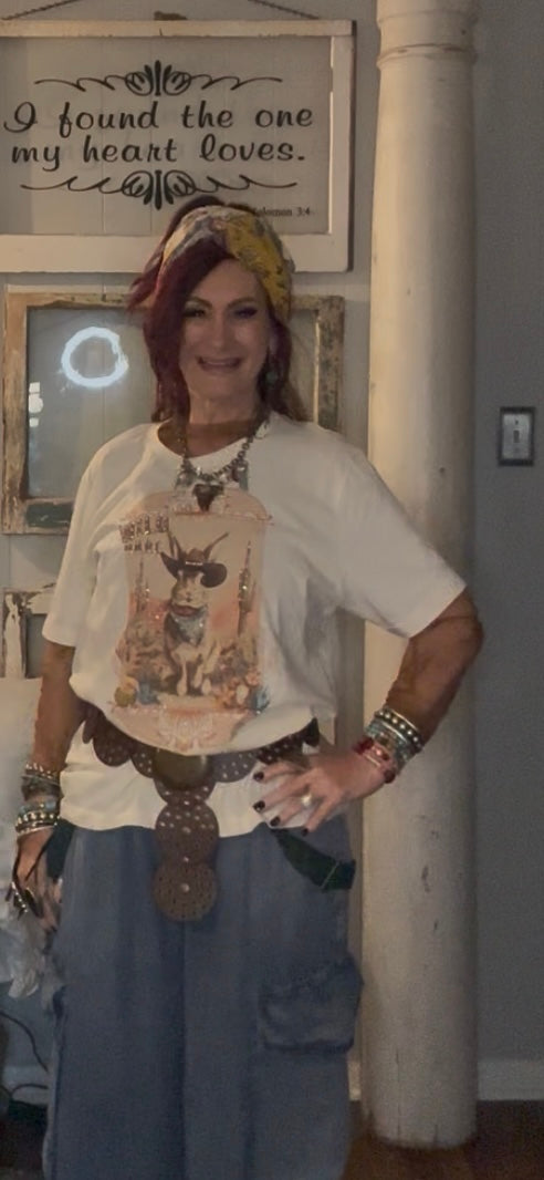 QG-Wild Hare Cowboy T with crystals on natural