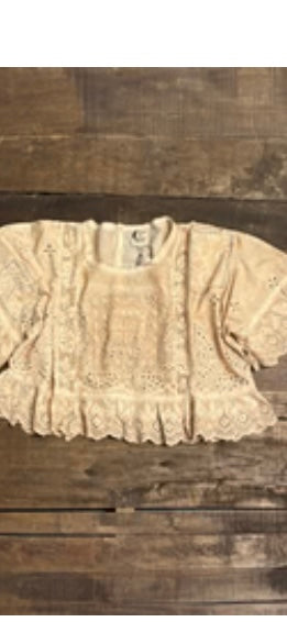 Jaded Gypsy- softly worn eyelet top- oatmeal