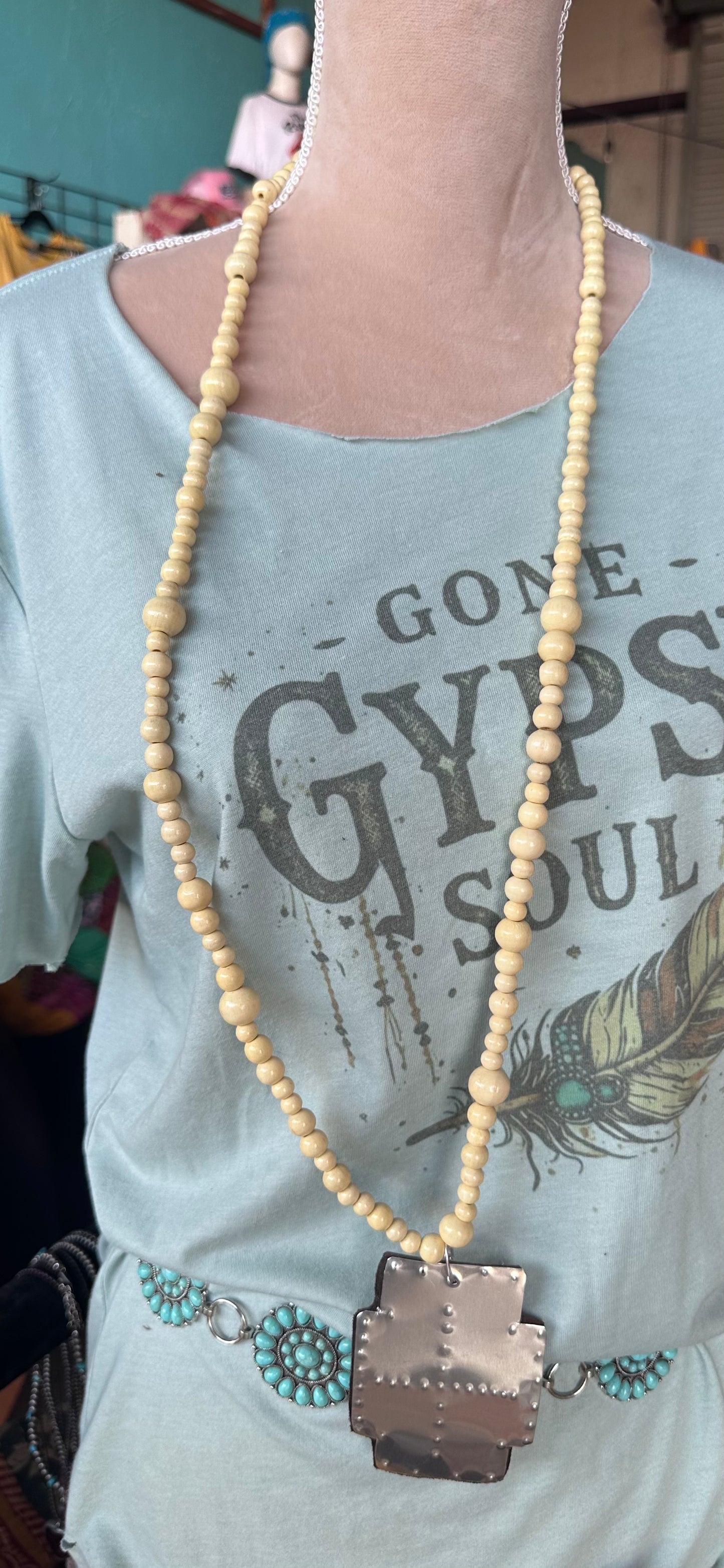 Desert Soul Wood Bead Cross Necklace
