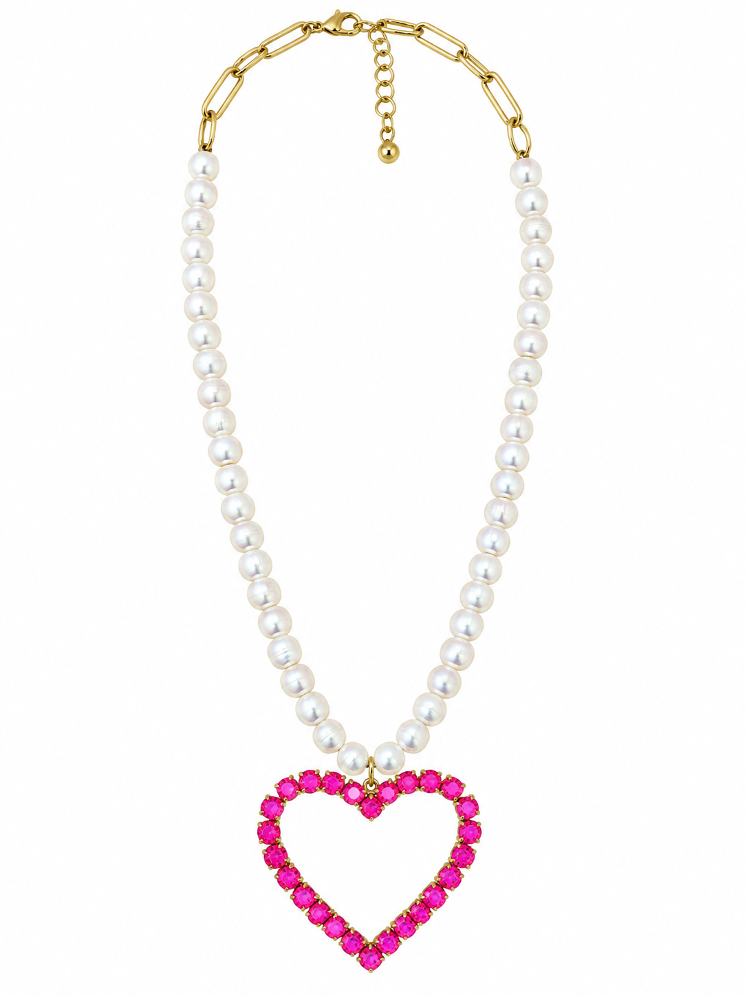 RH110-Crystal Heart Necklaces On Pearls