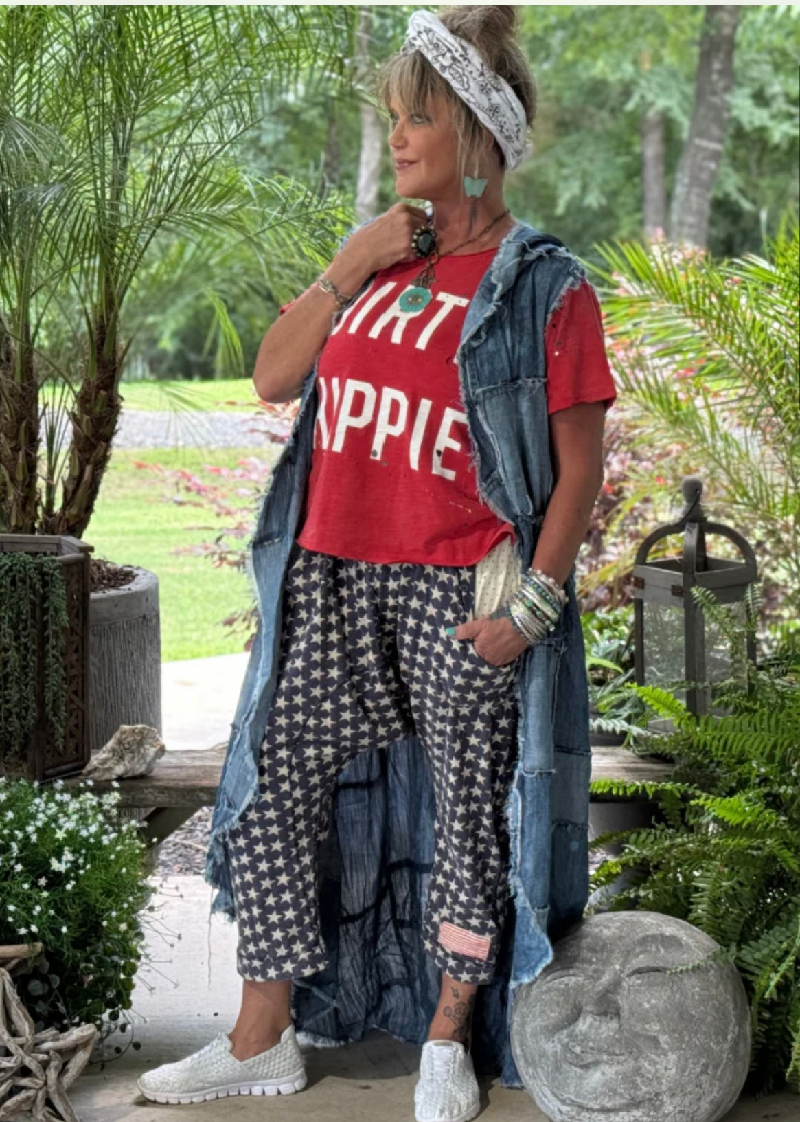 Patchwork Skies Hooded Vest Duster