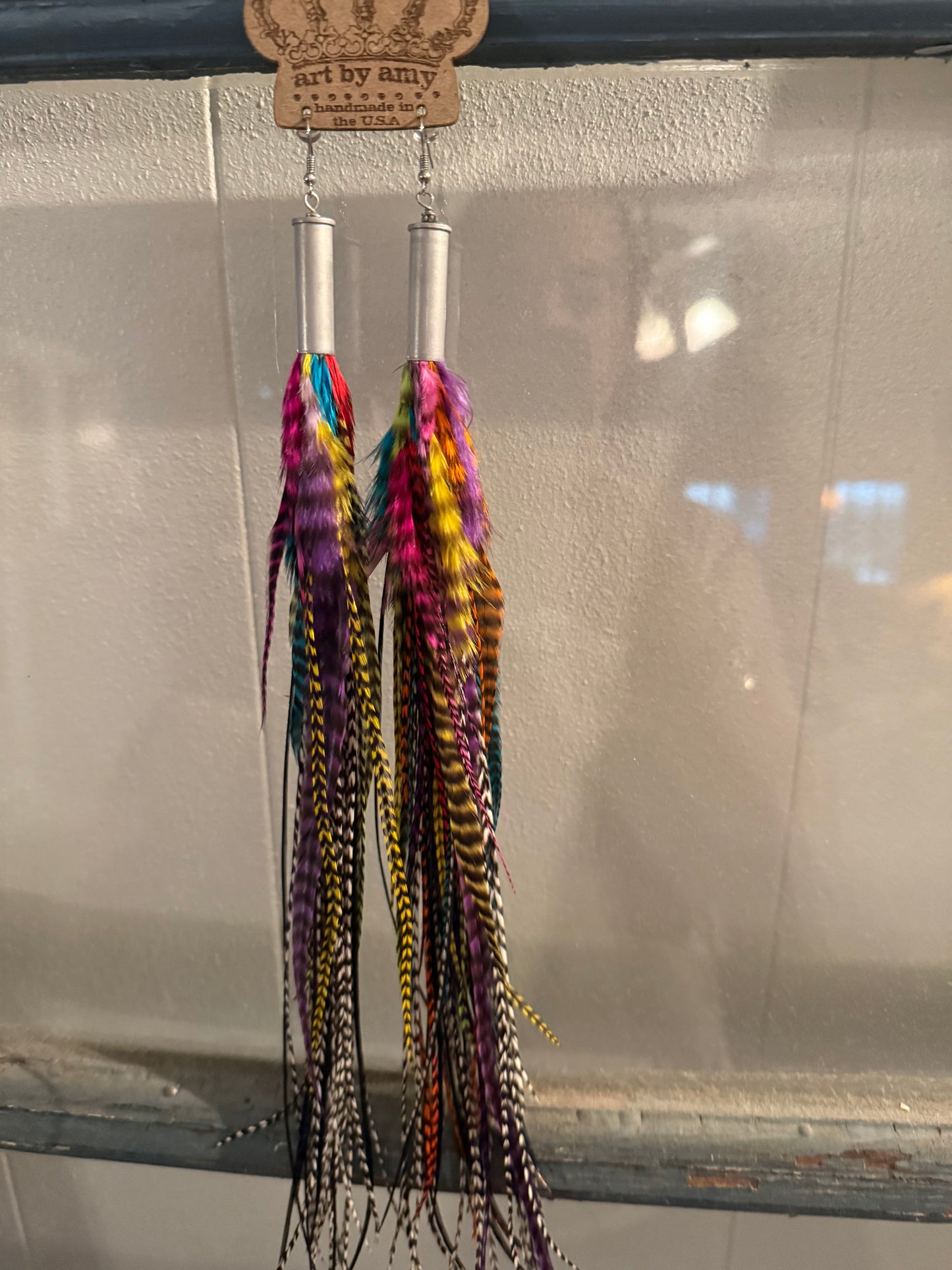 Multi color guinea feathers earrings