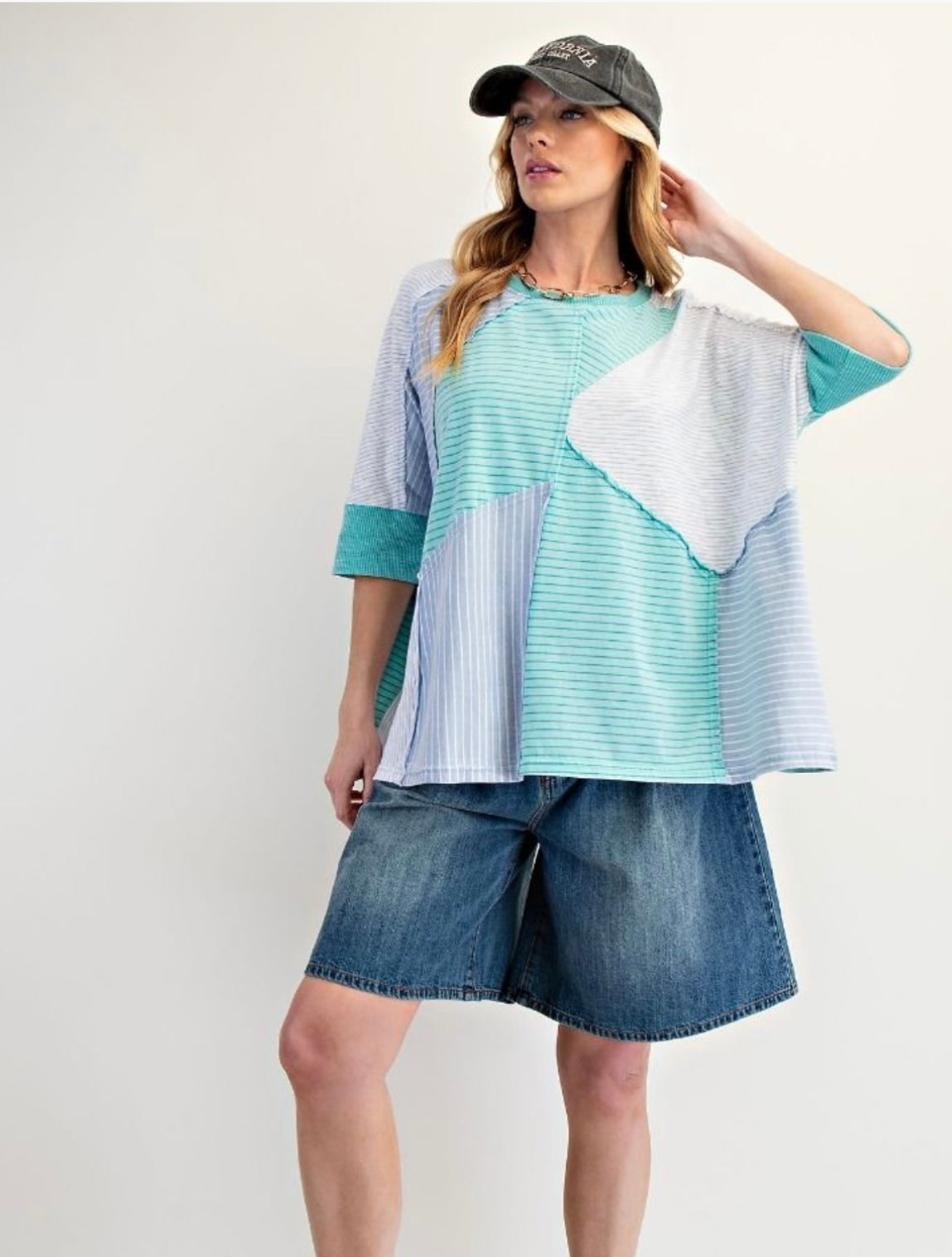 STRIPE MIX MINERAL WASHED BOXY KNIT Top