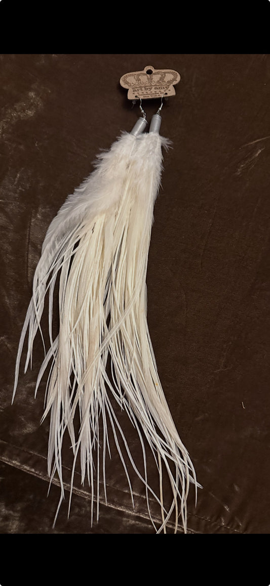 White Guinea Feather Earrings