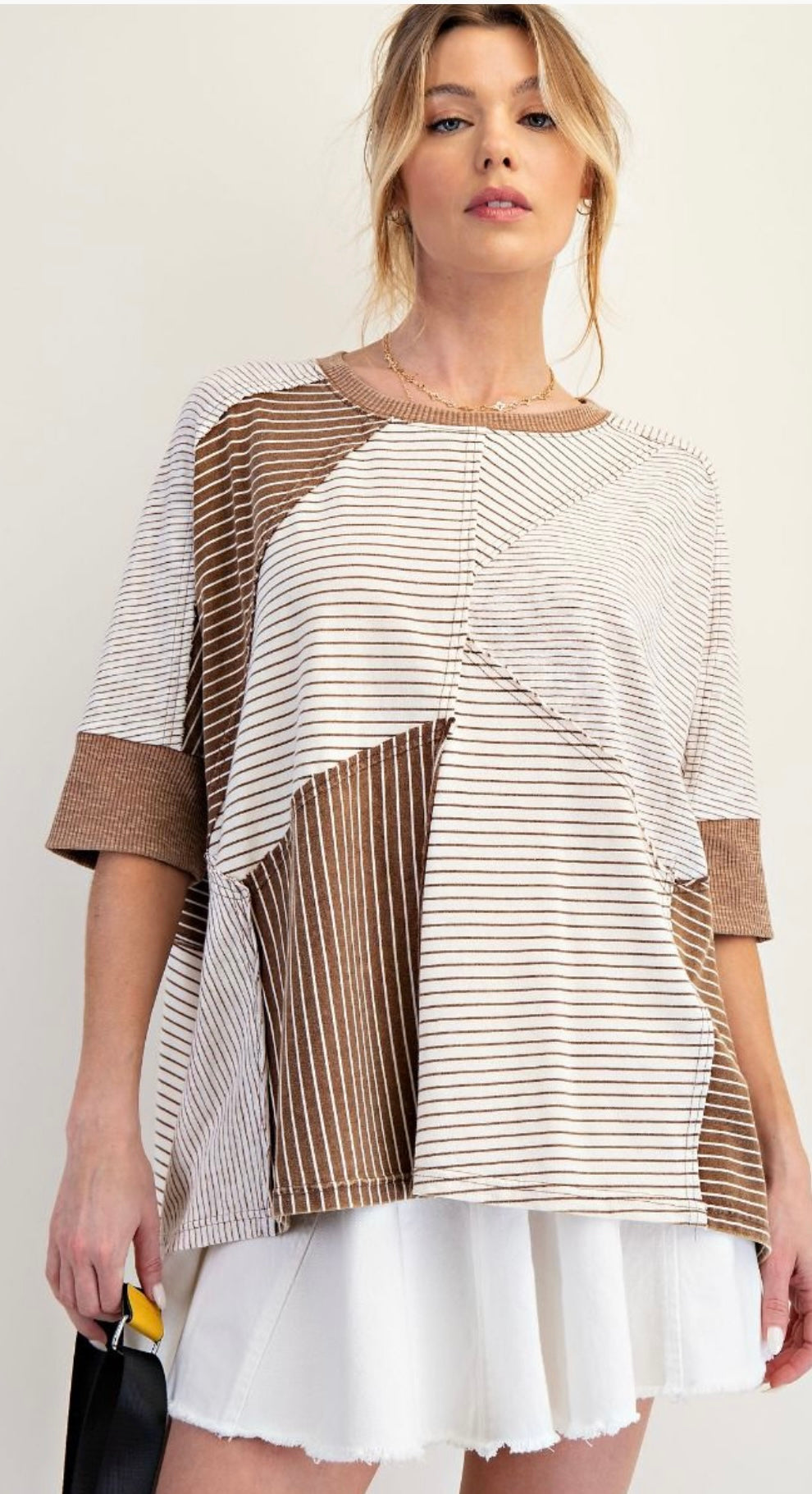STRIPE MIX MINERAL WASHED BOXY KNIT Top
