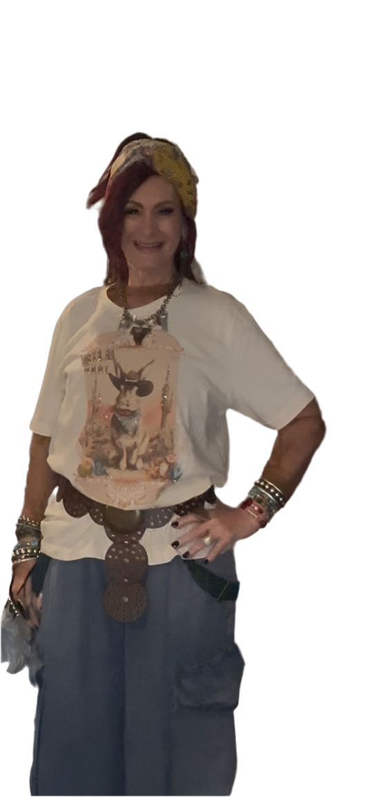 QG-Wild Hare Cowboy T with crystals on natural