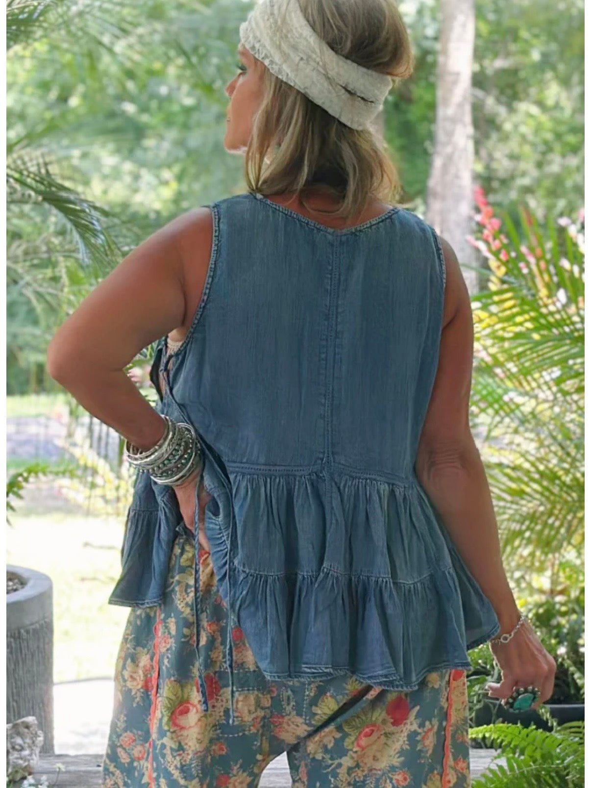 Ruffled About Tank - Chambray