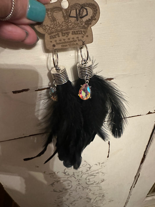 Art by Amy black feather earrings