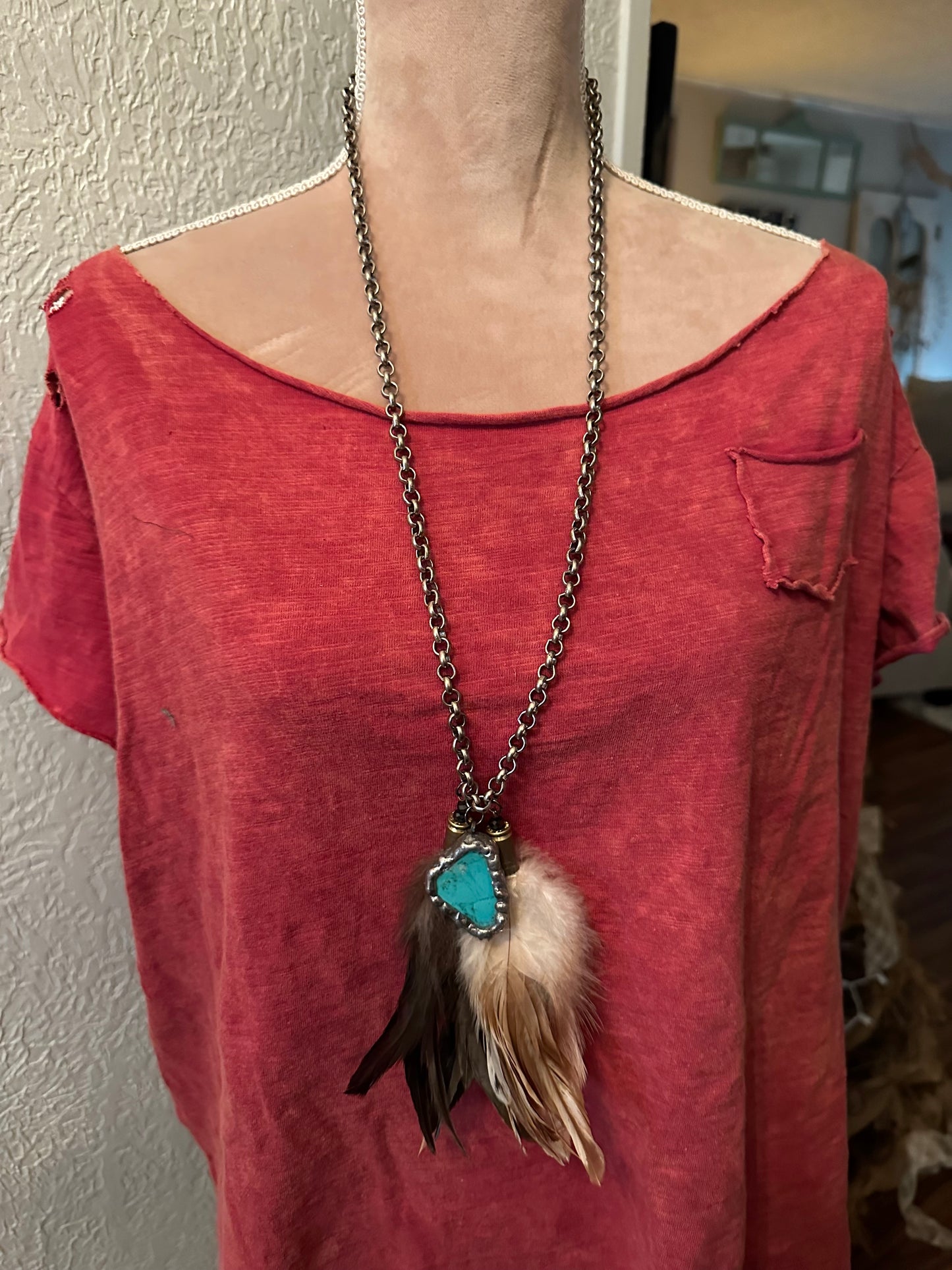 Rare Bird Turquoise and Feathers Necklace