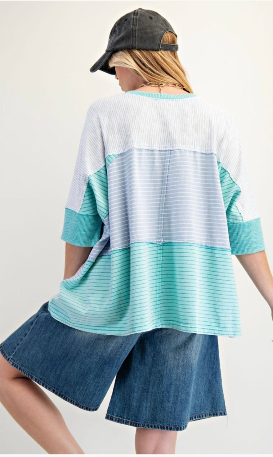 STRIPE MIX MINERAL WASHED BOXY KNIT Top