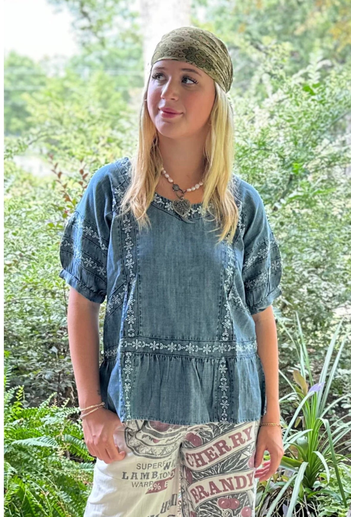 Patchwork Skies Embroidered Top
