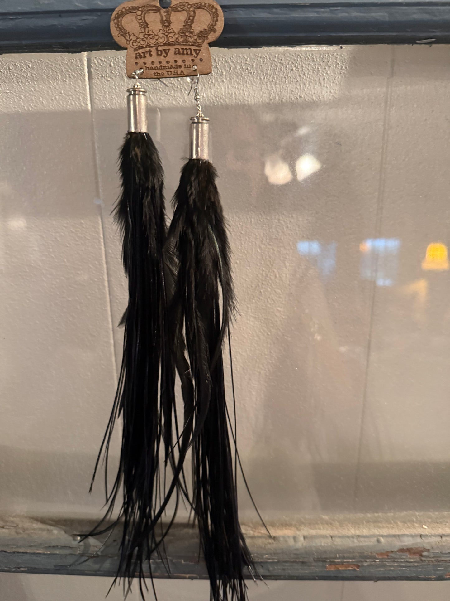 Black guinea feather earrings