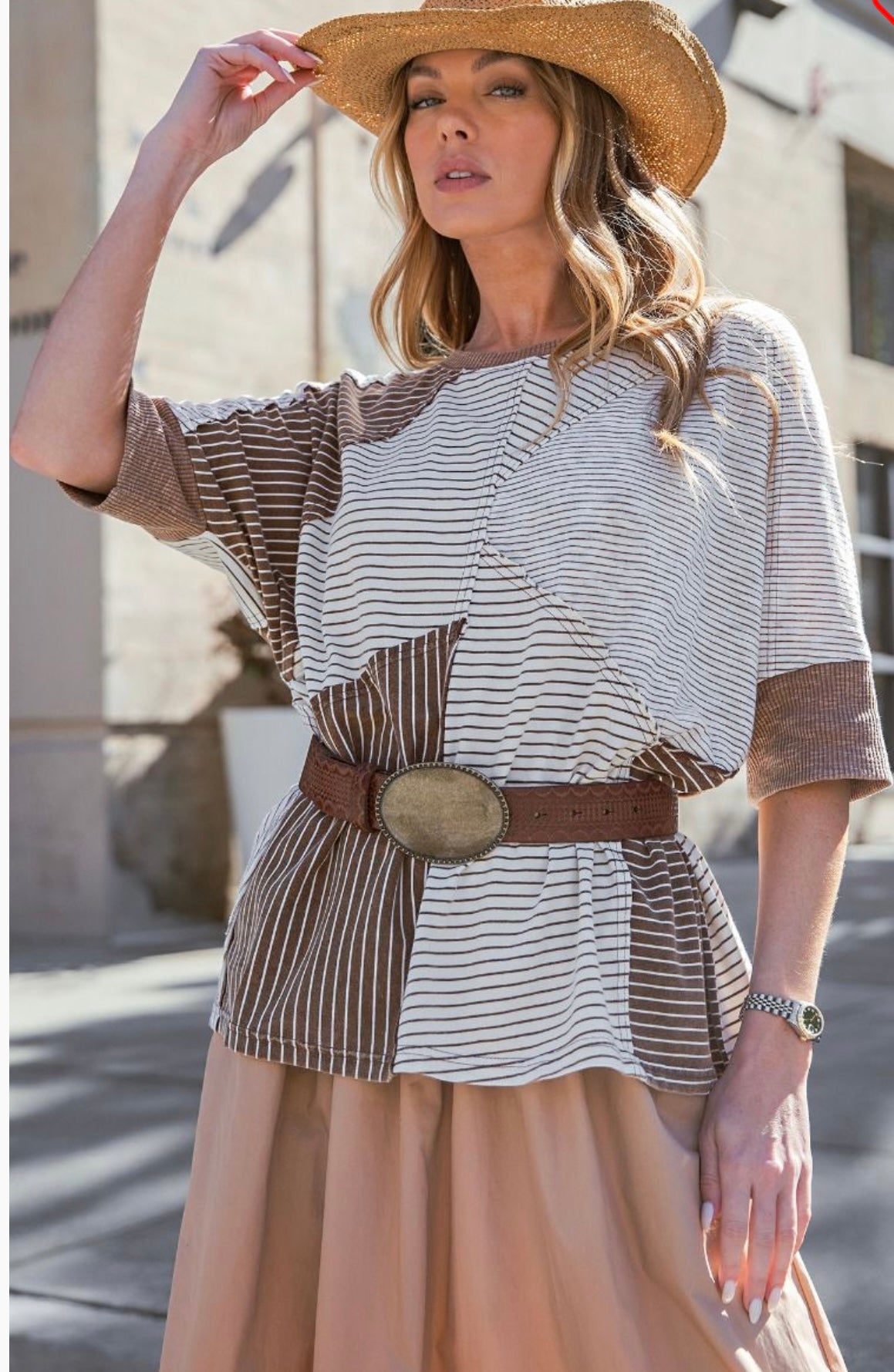 STRIPE MIX MINERAL WASHED BOXY KNIT Top