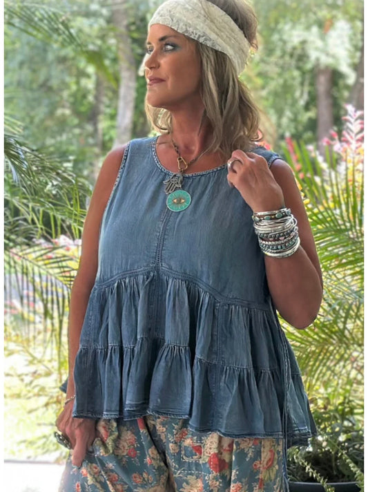 Ruffled About Tank - Chambray