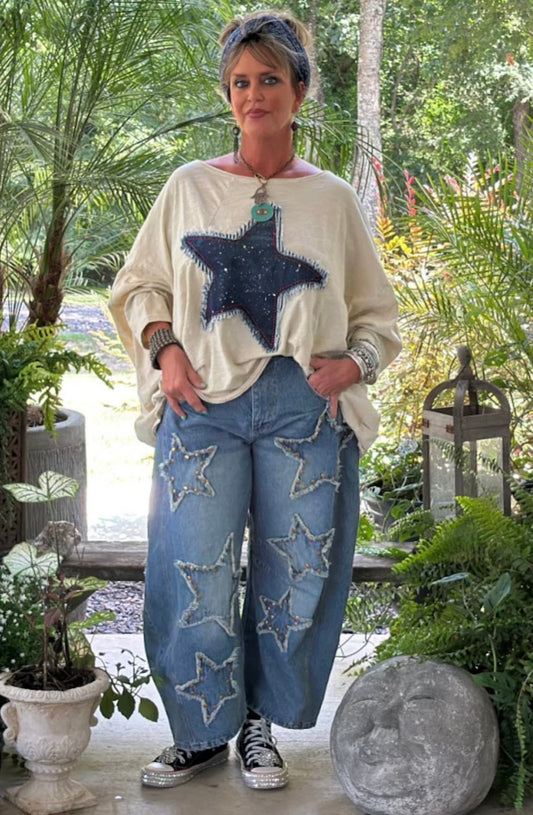 Star Studded Barrel Jeans
