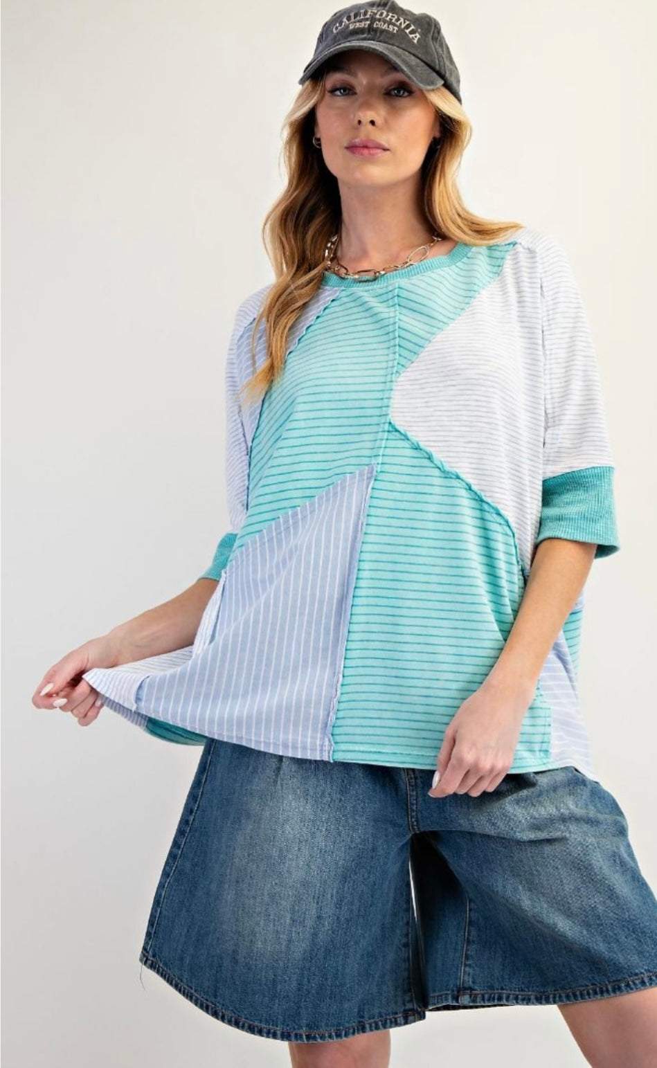 STRIPE MIX MINERAL WASHED BOXY KNIT Top