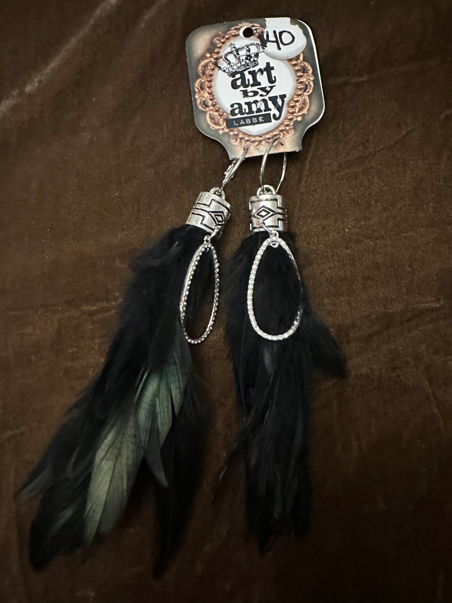 Art By Amy Black Feather Earrings