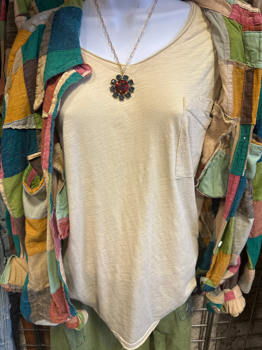 Moon Dance V-Neck Tee - Oatmeal