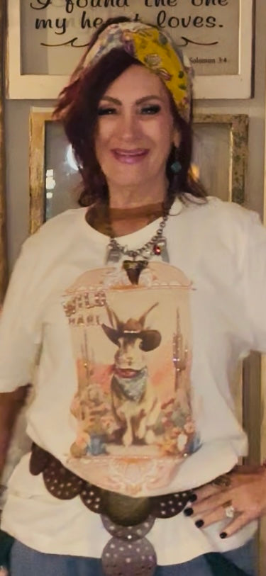 QG-Wild Hare Cowboy T with crystals on natural