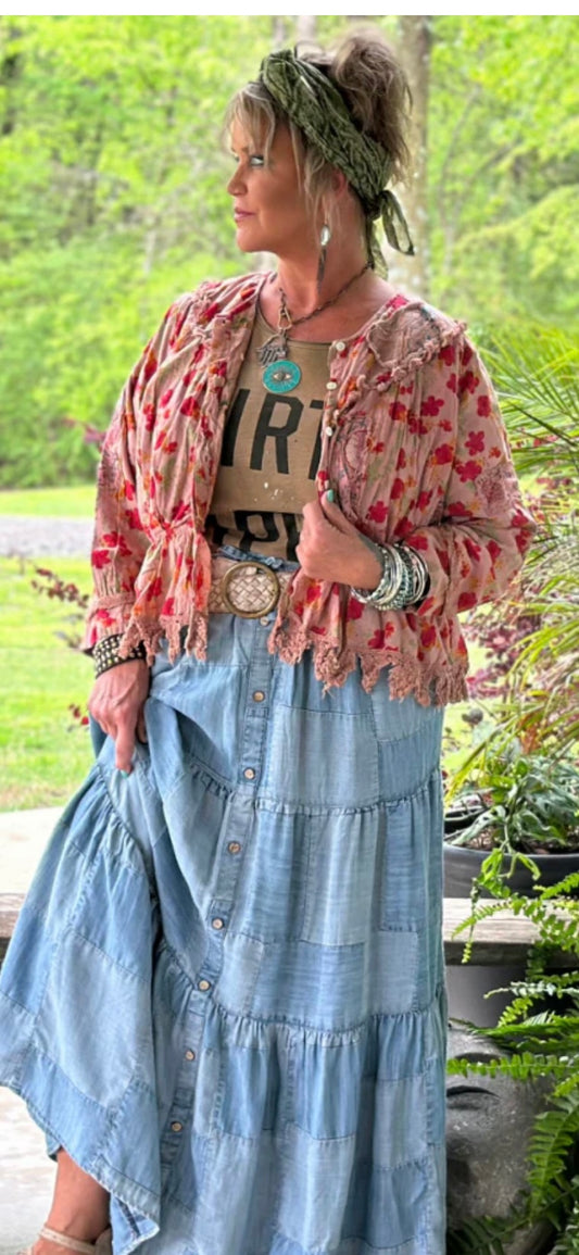 JG- Patchwork Skies Ruffle Skirt