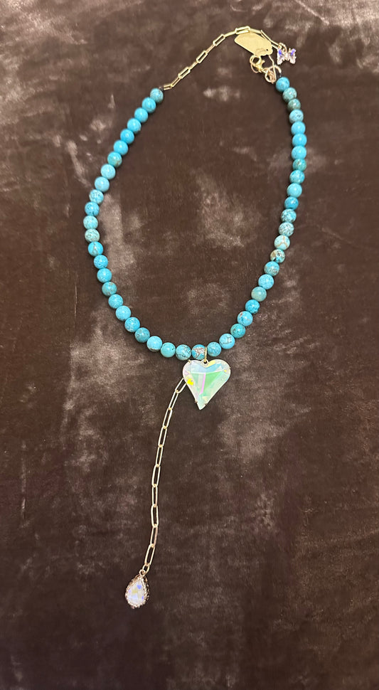 Cynthia- Tourquise Lariet Heart Necklace