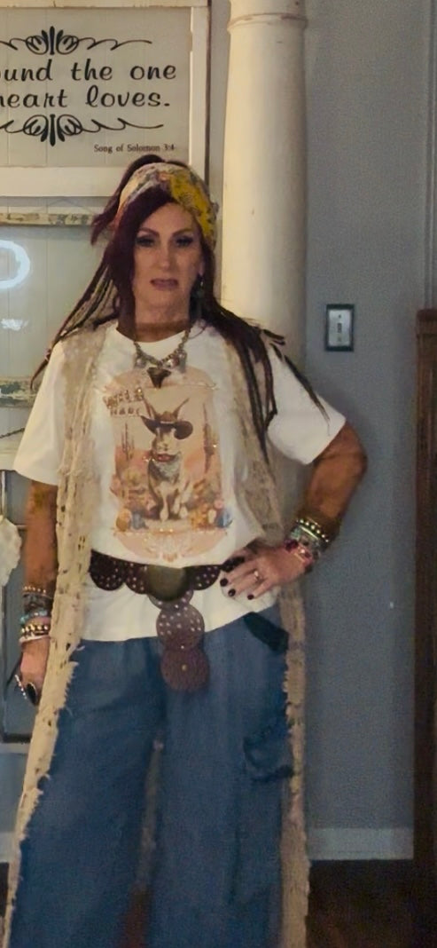 QG-Wild Hare Cowboy T with crystals on natural