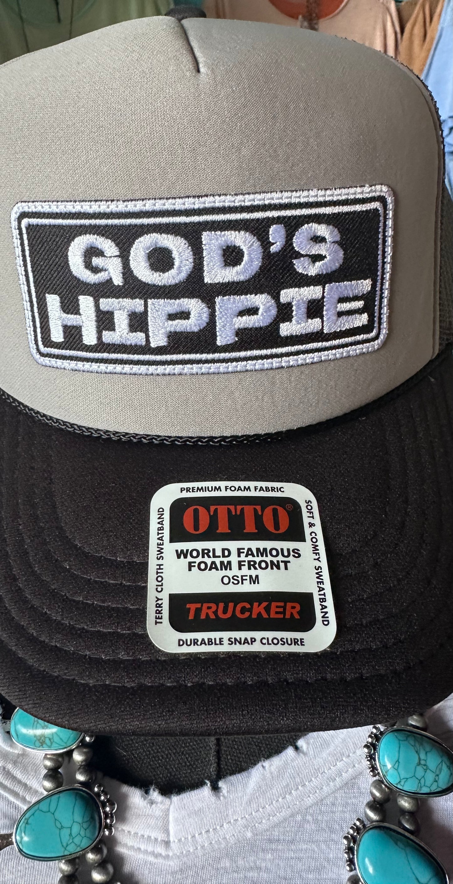 God’s Hippie Trucker Hat - Black & Taupe
