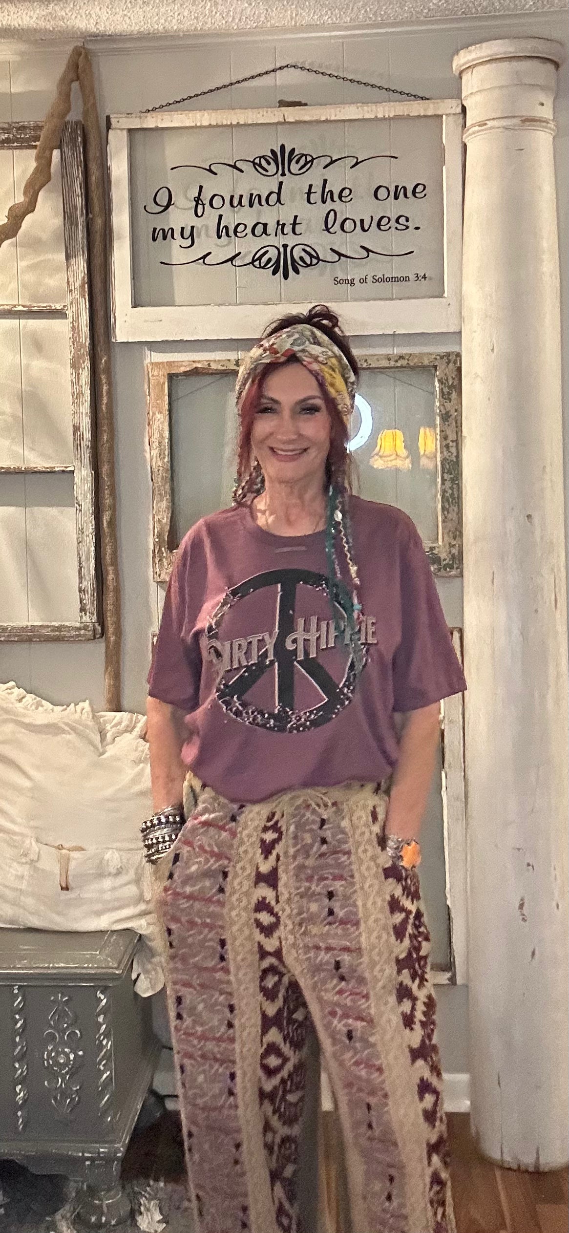 Peace/ Dirty Hippie Distressed/ plum ( $4 more for plus size)