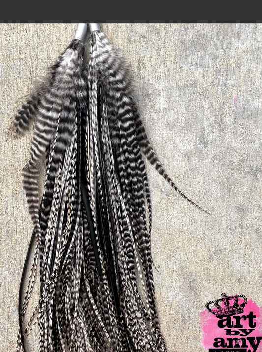 Art By Amy guinea feather earrings - black and white