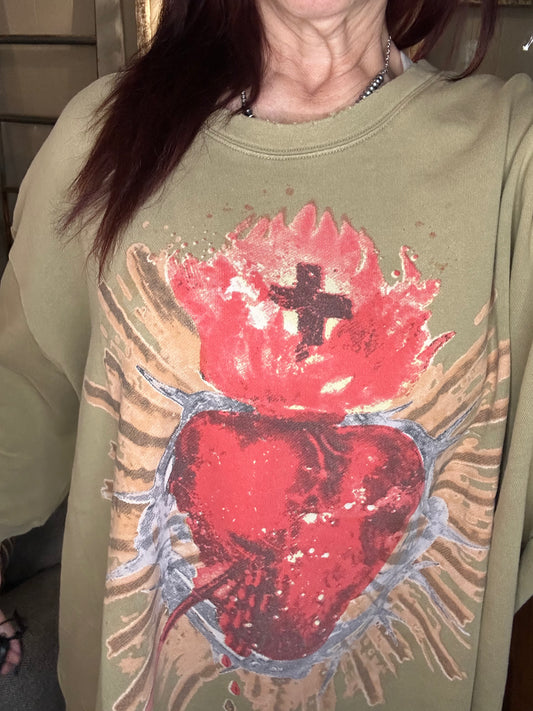 Dance With the Moon Sweatshirt- olive sacred heart-JG