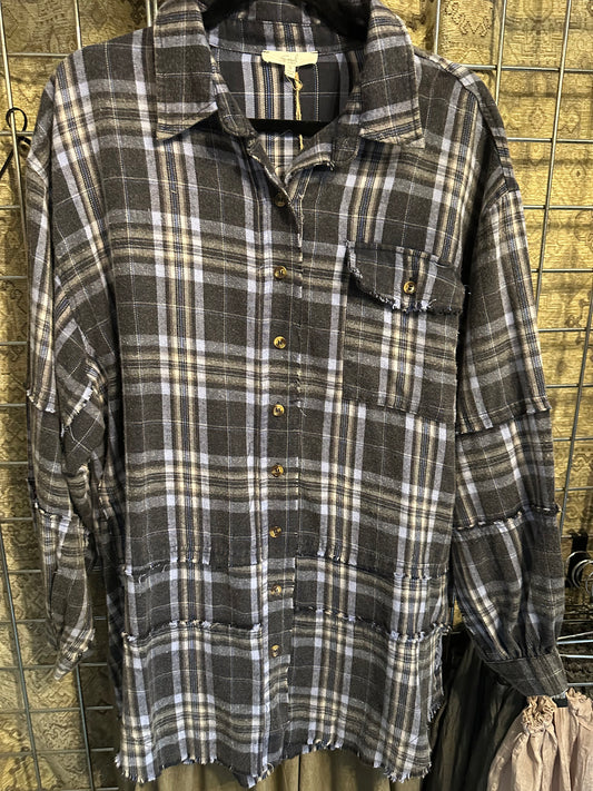 Easel shacket mineral washed blue grey