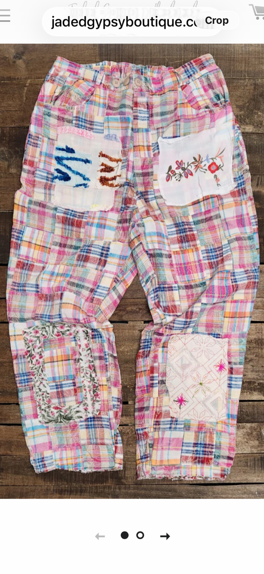 Traveling on pants pink/ blue plaid JG
