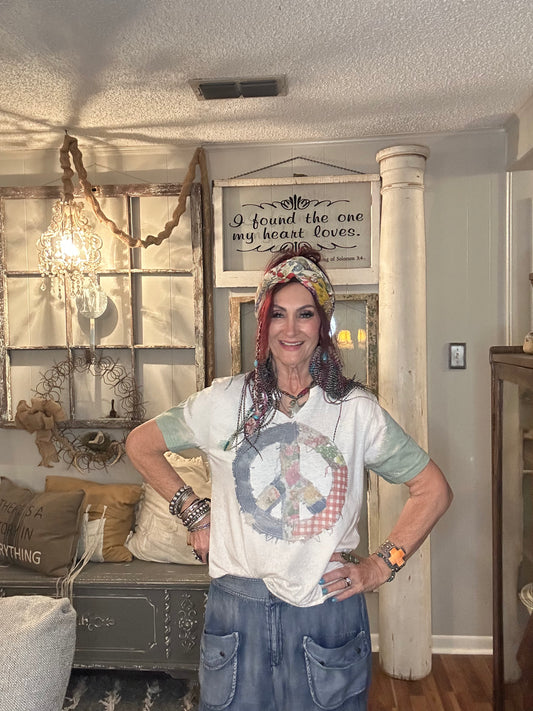 Patchwork Peace Distressed Tee