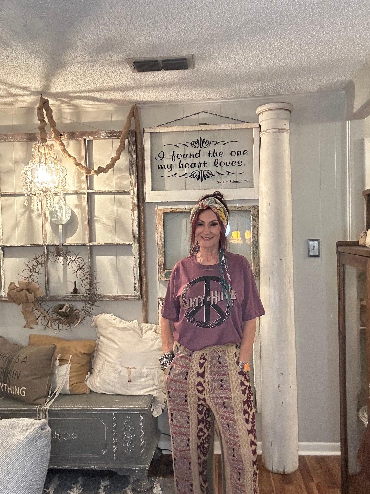 Peace/ Dirty Hippie Distressed/ plum ( $4 more for plus size)