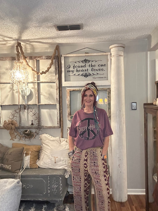 Peace/ Dirty Hippie Distressed/ plum ( $4 more for plus size)