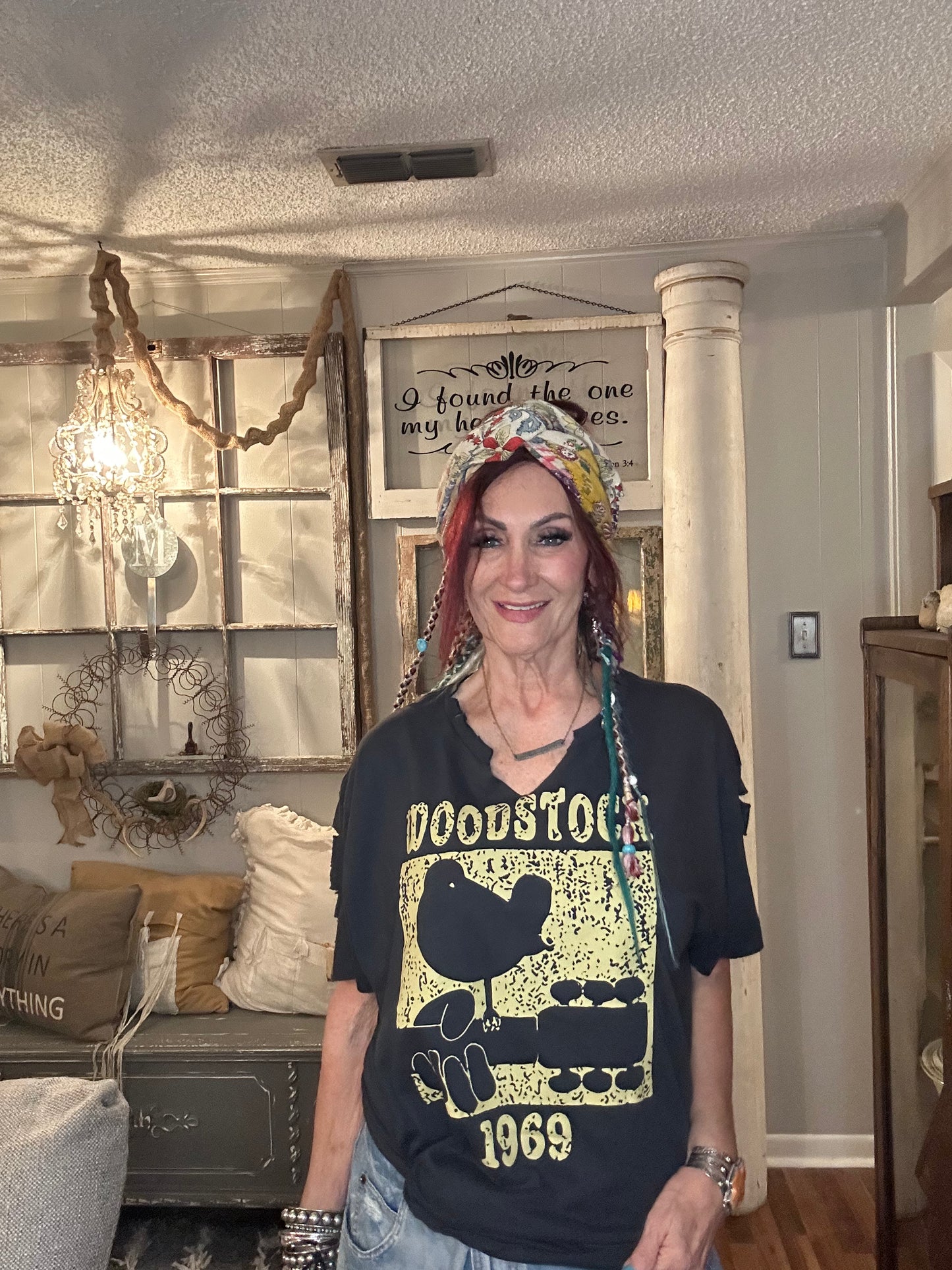 Woodstock 1969 charcoal distressed graphic tee )$4 more for plus size)