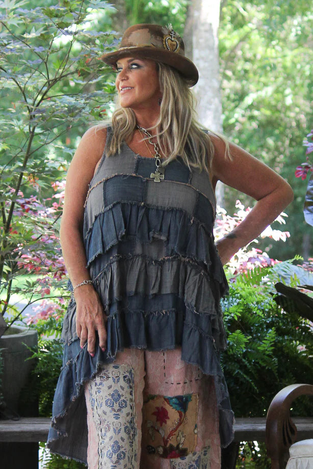 JG- Patchwork Skies Ruffle Tank