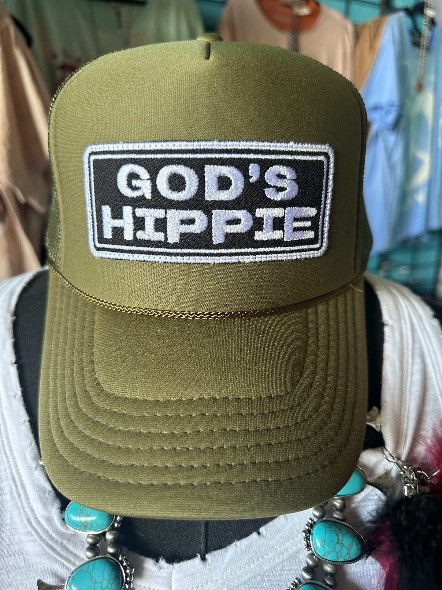 God’s Hippie Trucker Hat-olive