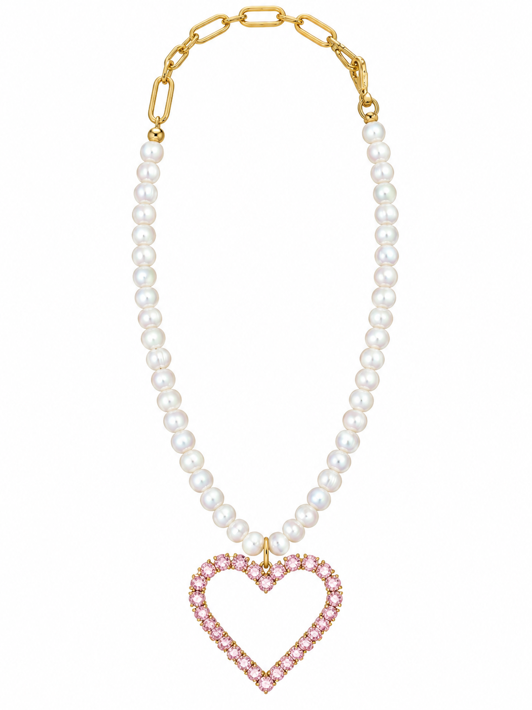RH107- Crystal Heart Necklace On Pearls