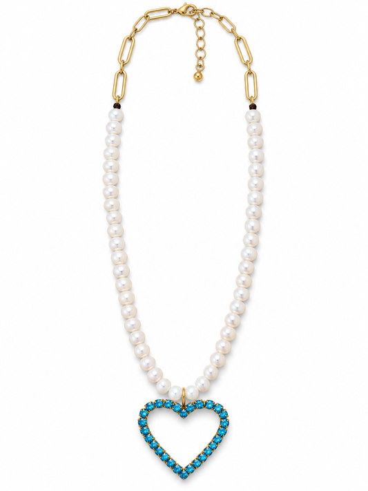RH108- Crystal Heart Necklaces On Pearls