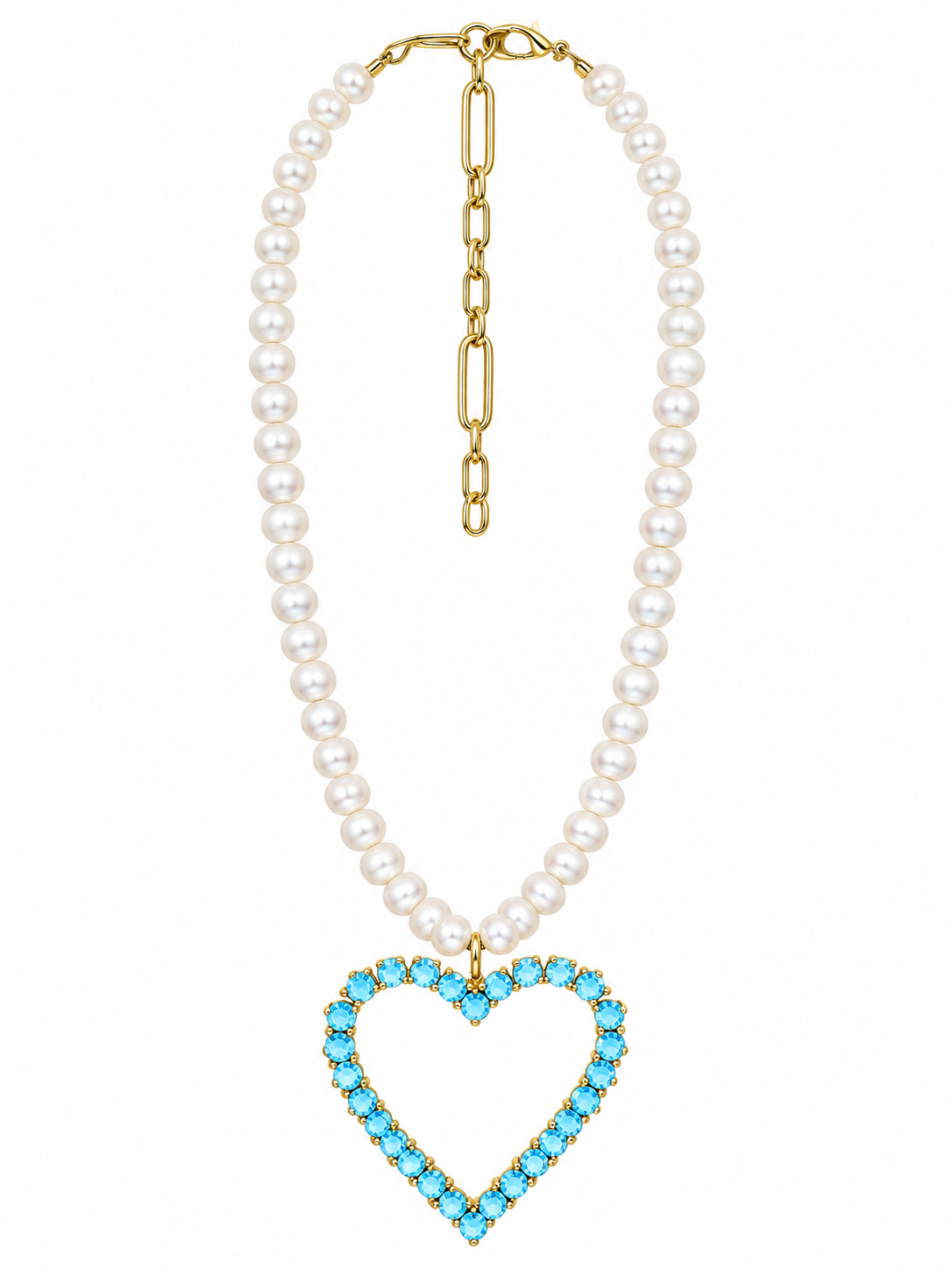 RH109- Crystal Heart Necklaces On Pearls