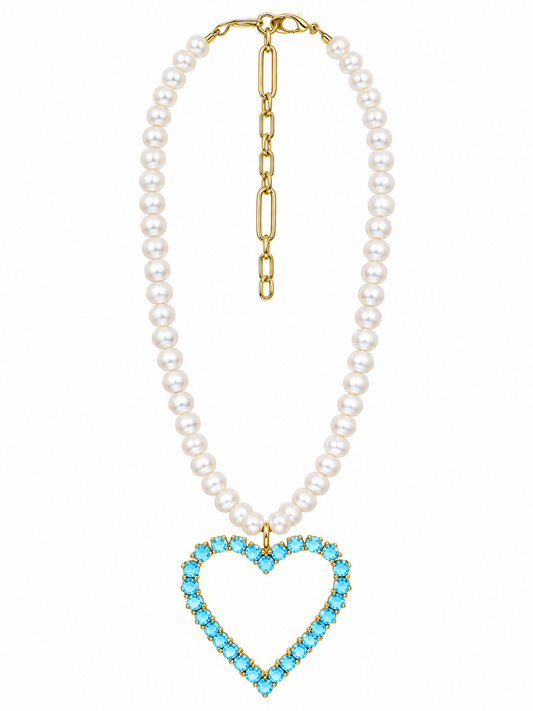 RH109- Crystal Heart Necklaces On Pearls
