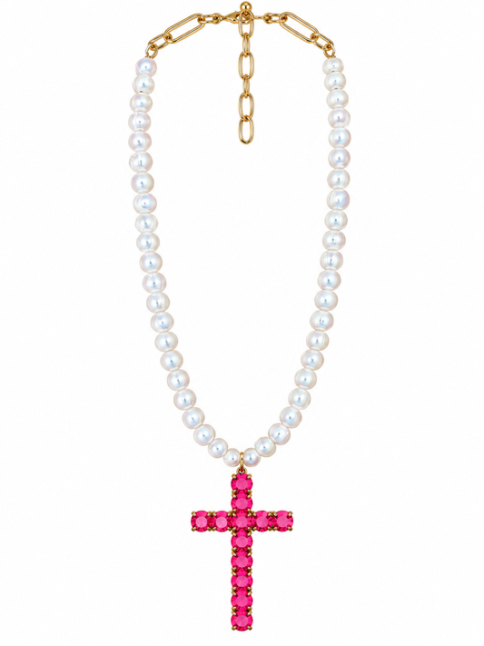 RH111 - Cross Necklace On Pearls