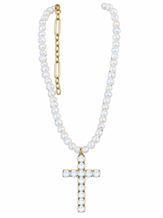 RH112-Cross Necklace On Pearls