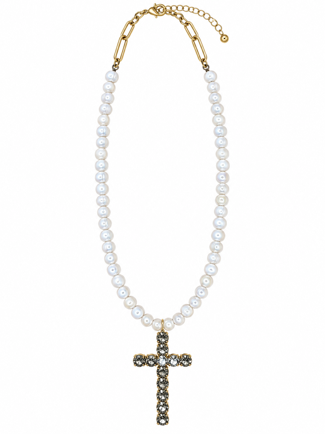 RH113- Cross Necklace On Pearls