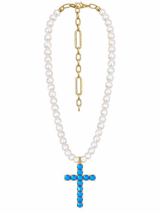RH114- Cross Necklace On Pearls